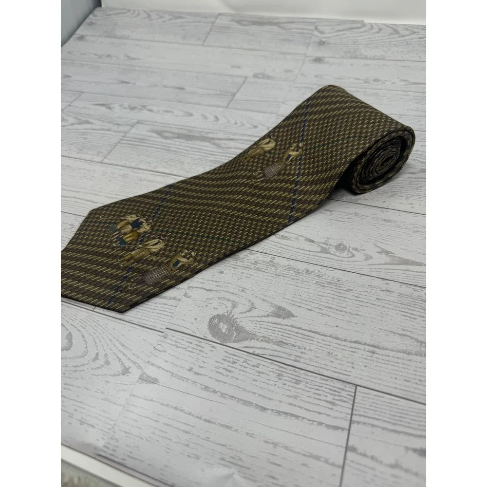 Rhyncliffe Mens‎ Brown Necktie Dancing Figures Geometric Pattern USA Made